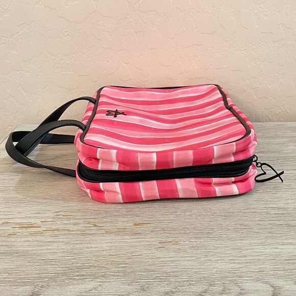 Victoria's Secret Makeup Cosmetic Accessory Bag Pink Stripe 3 Section Bag Hanger - Picture 3 of 11